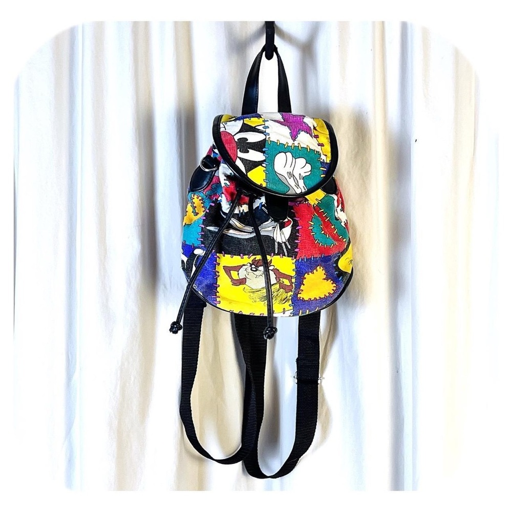 VTG 90s Canvas Looney Tunes Patchwork Print Mini Back Pack